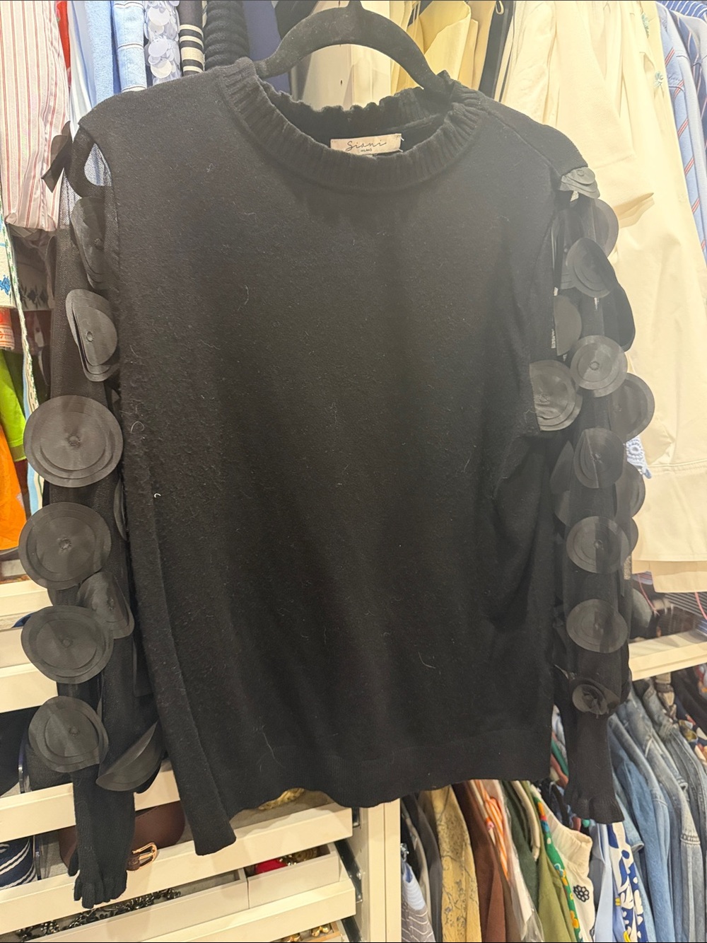 Black Women's Decorative Sleeve Sweater